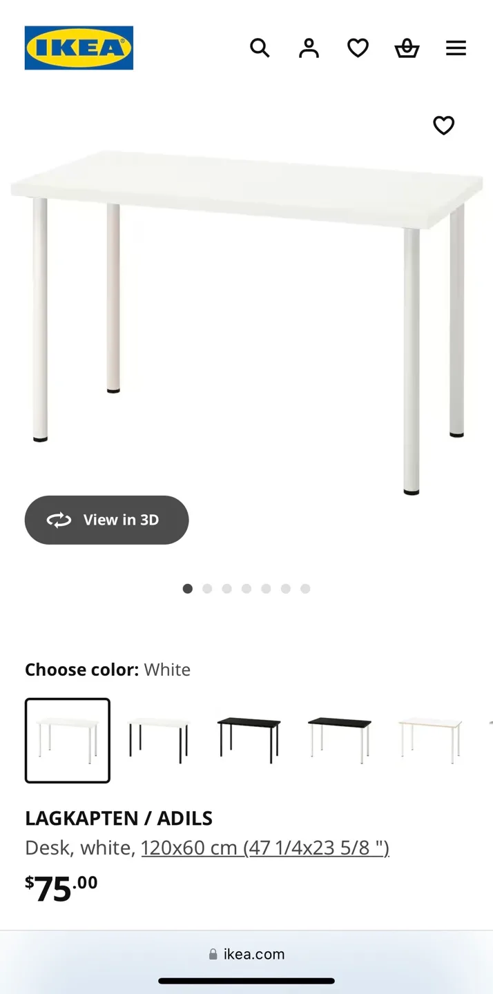IKEA LAGKAPTEN/ADILS Desk - White - 120x60 cm image indicator(4)