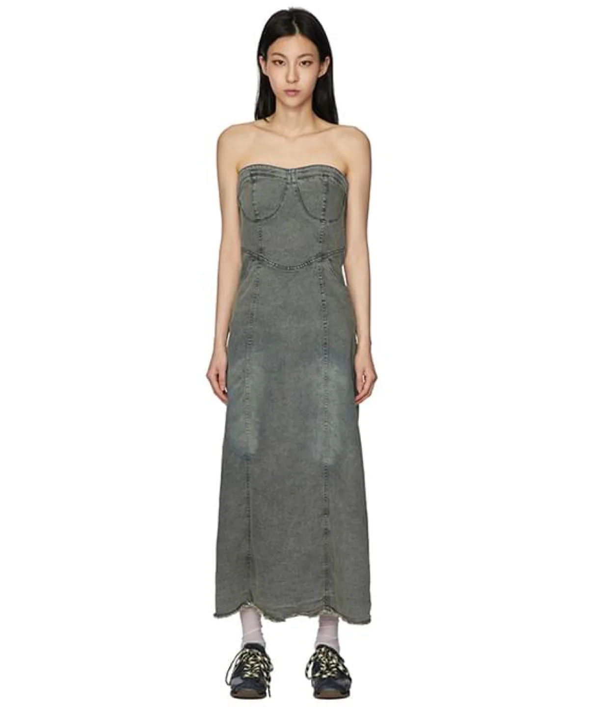 Oak and Fort Denim Midi Tube Dress with Pockets Size XS NWT thumbnail