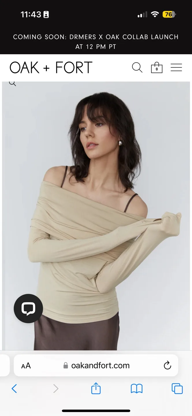 Oak + Fort Beige Off-the-Shoulder Long Sleeve Top thumbnail