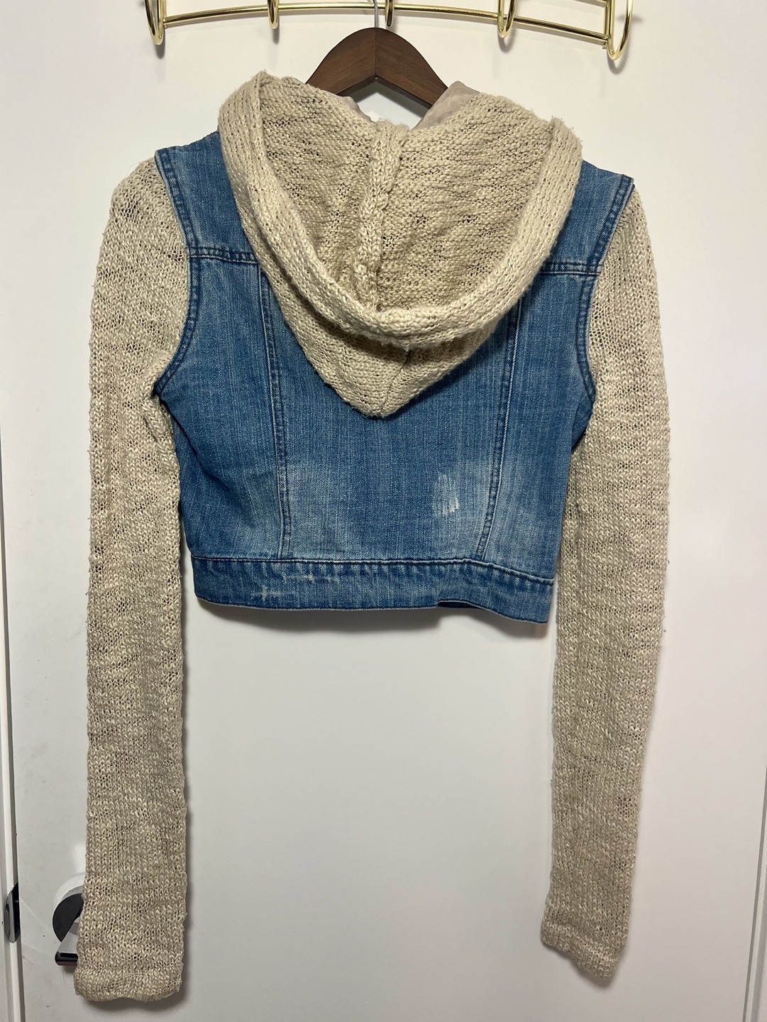 Denim Jacket with Knit Sleeves - Size M - photo 5
