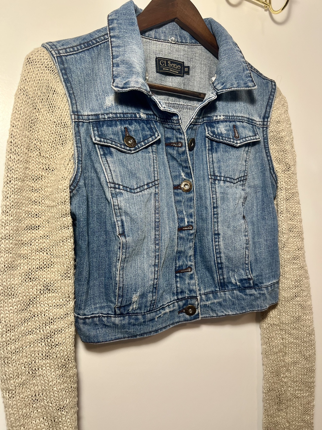 Denim Jacket with Knit Sleeves - Size M - photo 2