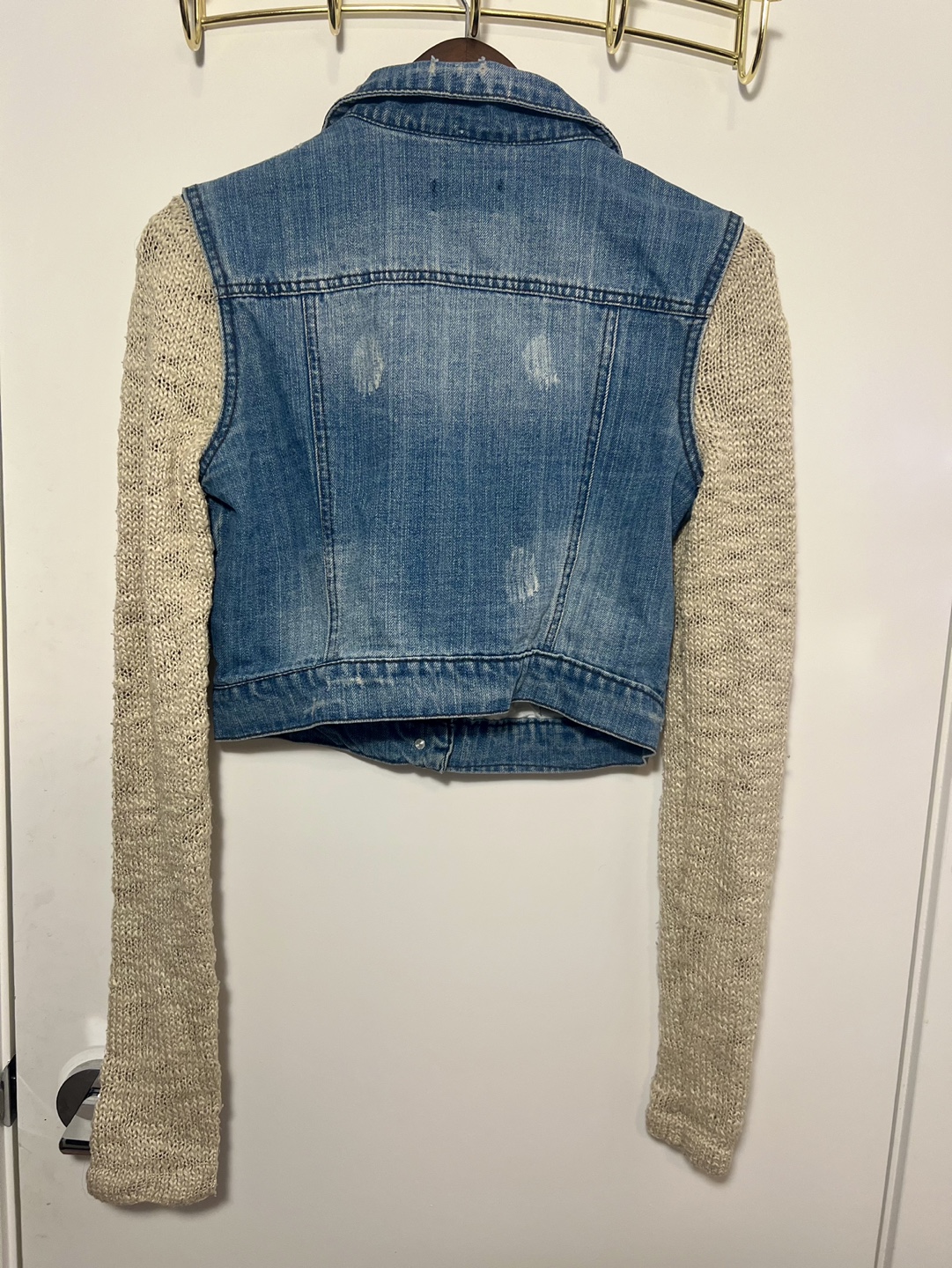 Denim Jacket with Knit Sleeves - Size M - photo 3