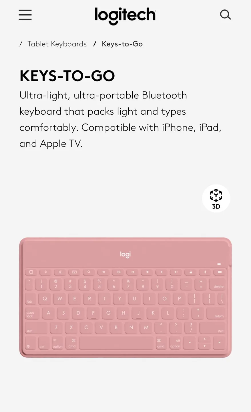 Logitech Keys-To-Go Ultra-Portable Bluetooth Keyboard - Rose image indicator(3)