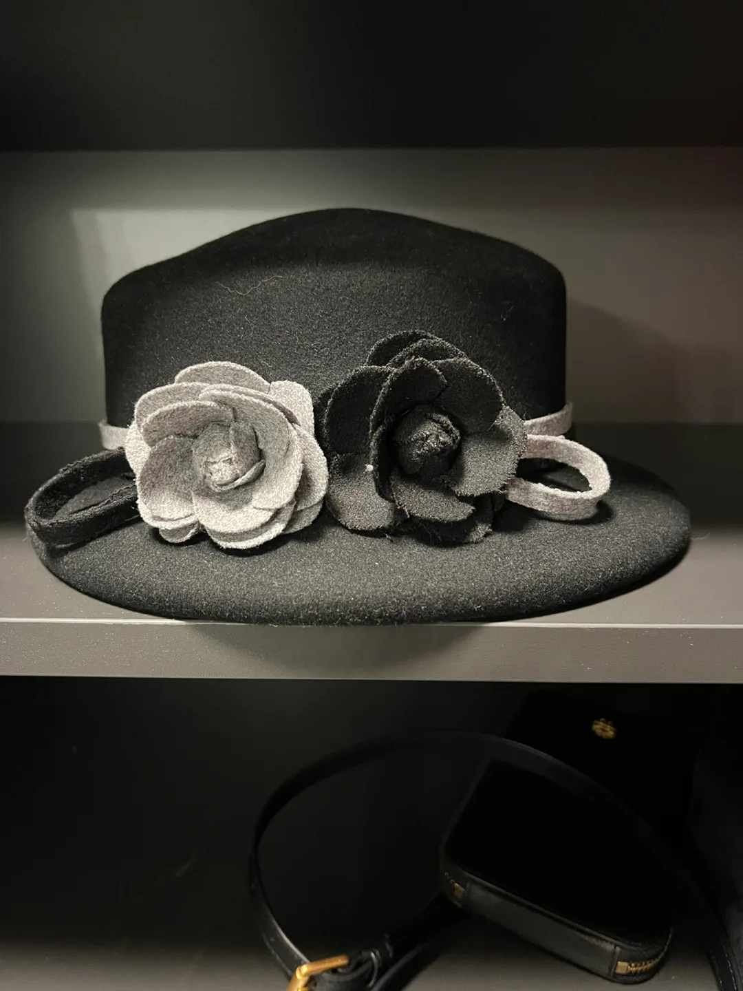 Black Wool Cloche Hat with Flowers thumbnail