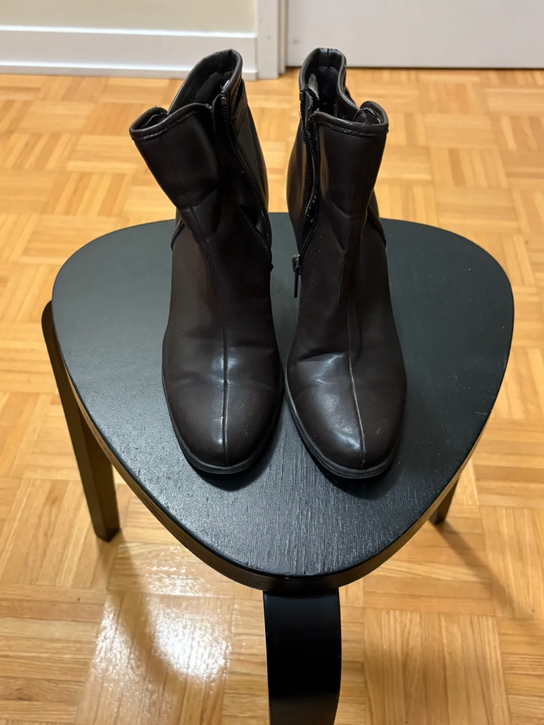 Brown Leather PU Ankle Boots with Block Heels thumbnail