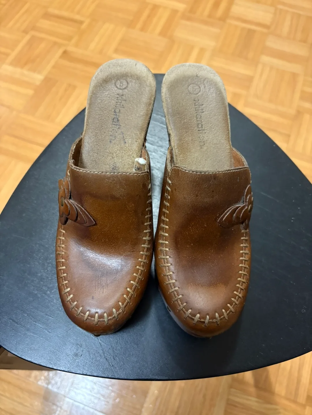 Brown Leather Clogs Platform Heels thumbnail