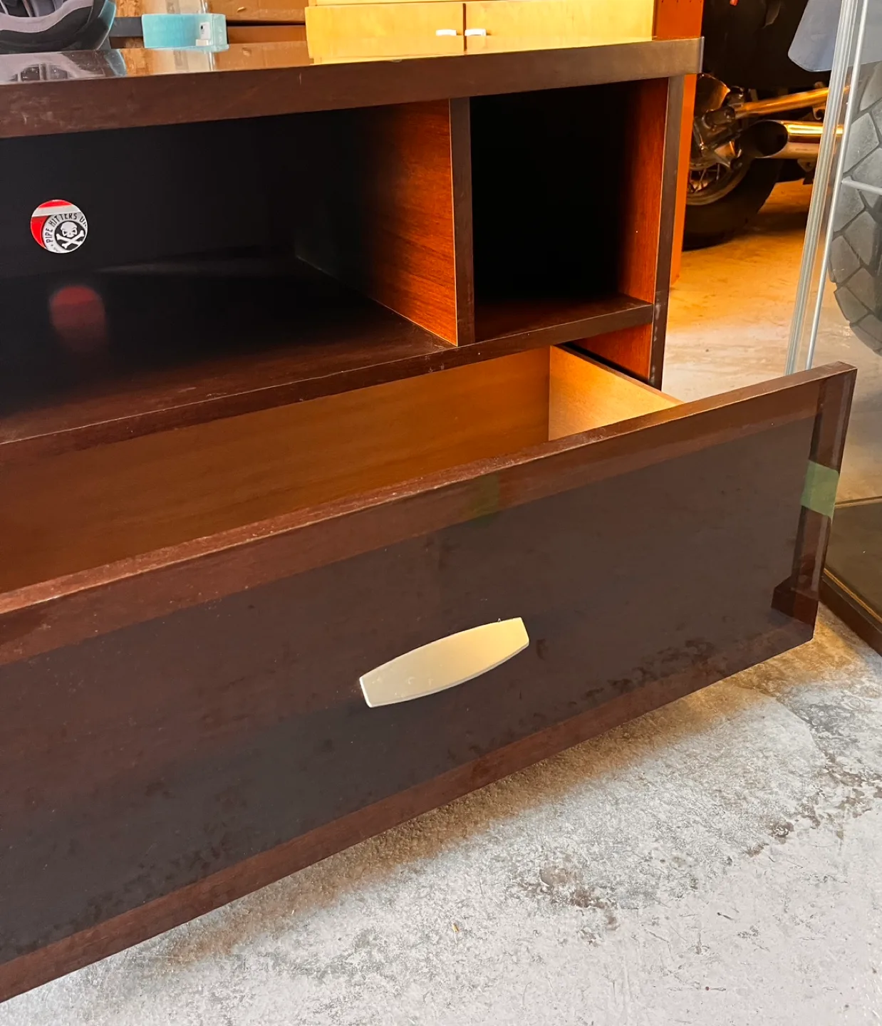 Dark Brown Wood TV Stand with Drawers thumbnail