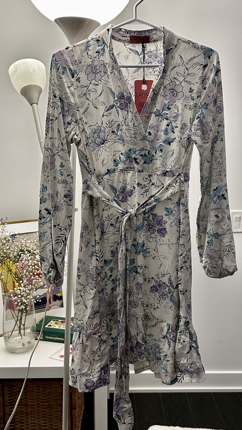 Latina Floral Wrap Linen Dress