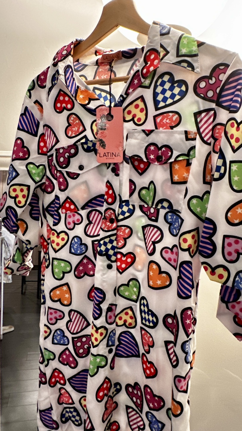Adorable heart-print shirt dress