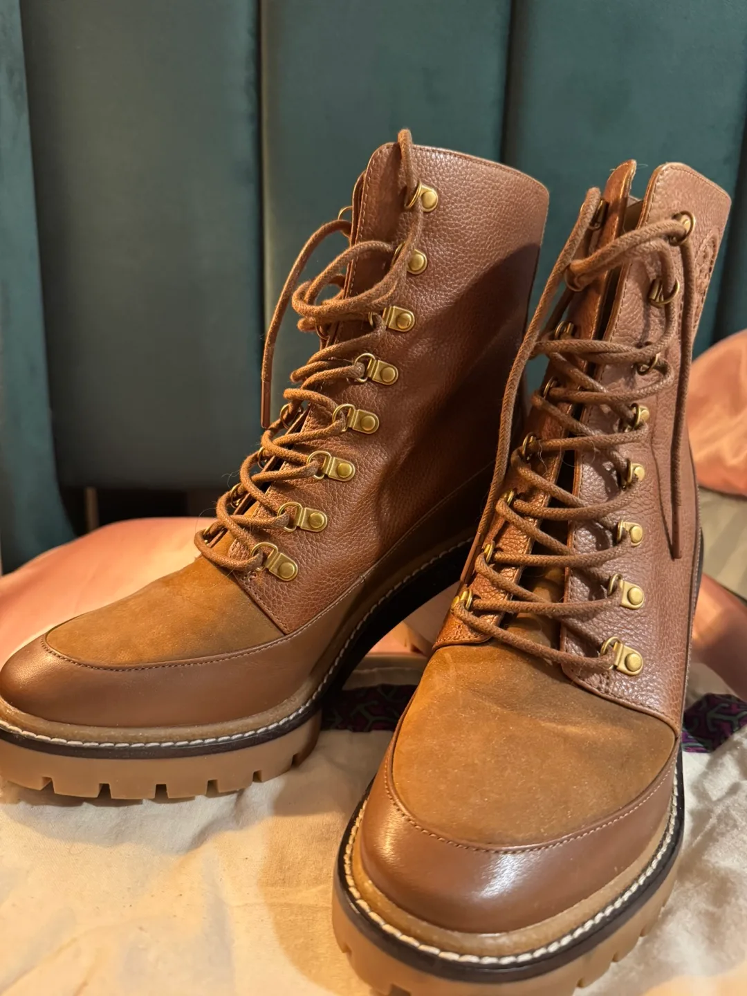 Tory Burch Brown Leather Lace-Up Boots image indicator(6)