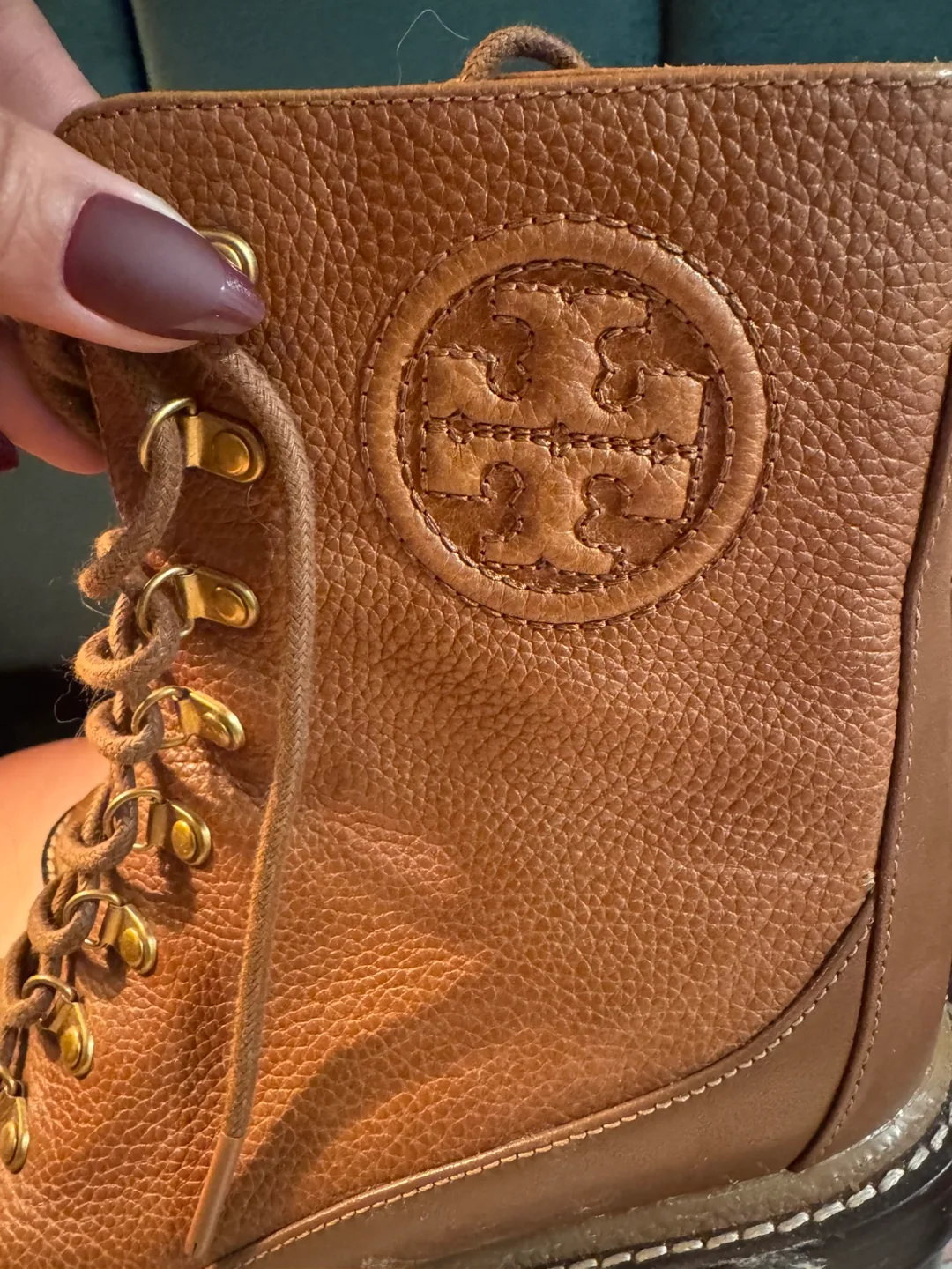 Tory Burch Brown Leather Lace-Up Boots image indicator(3)
