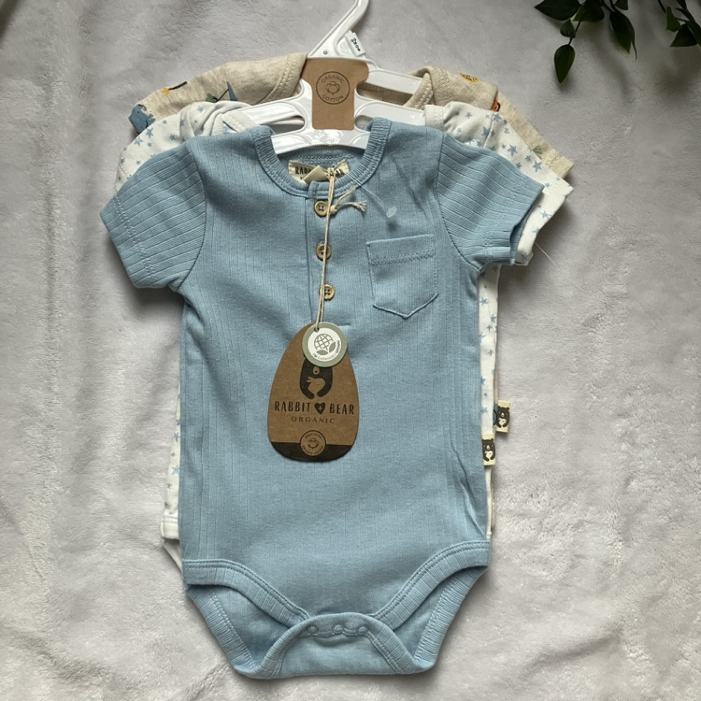 Rabbit + Bear Organic Baby Bodysuits - 3 Pack - 0-3 Months