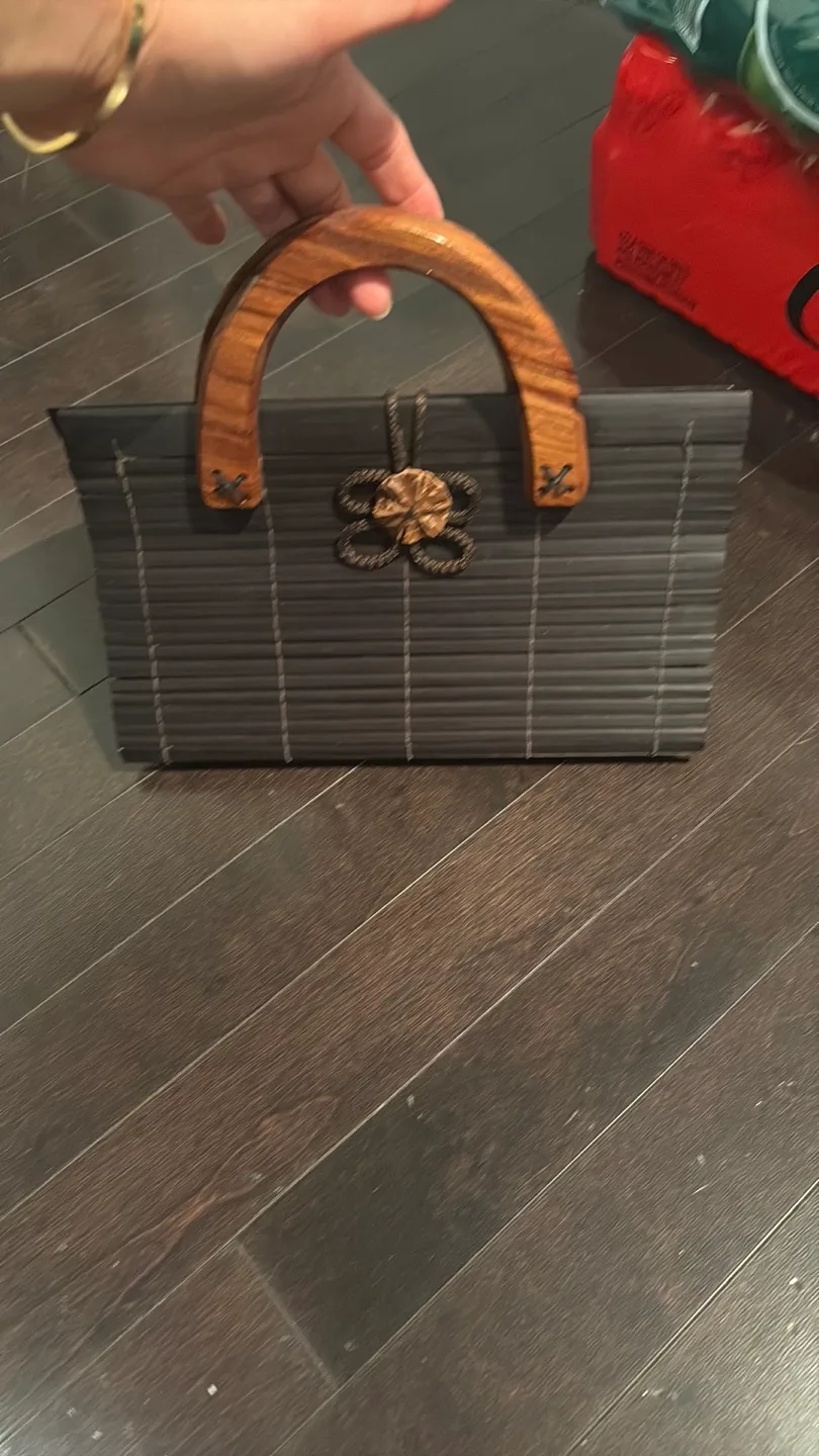 Vintage Wooden Handle Bamboo Handbag image indicator(2)