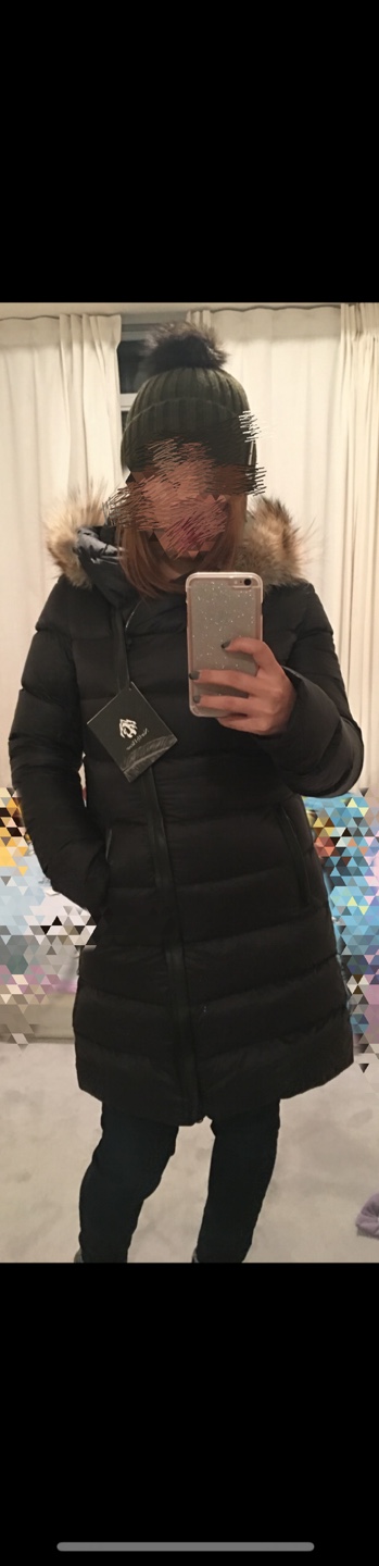 Women's black puffer coat with fur hood