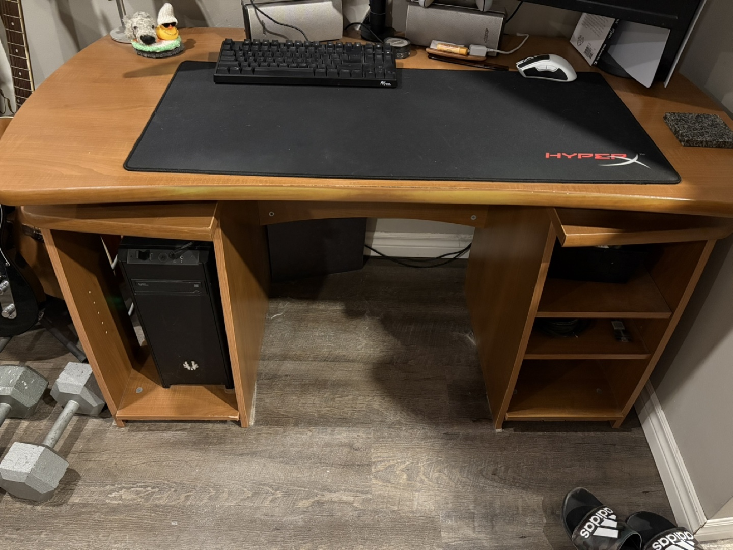 Wooden Computer Desk with Built-in Shelving