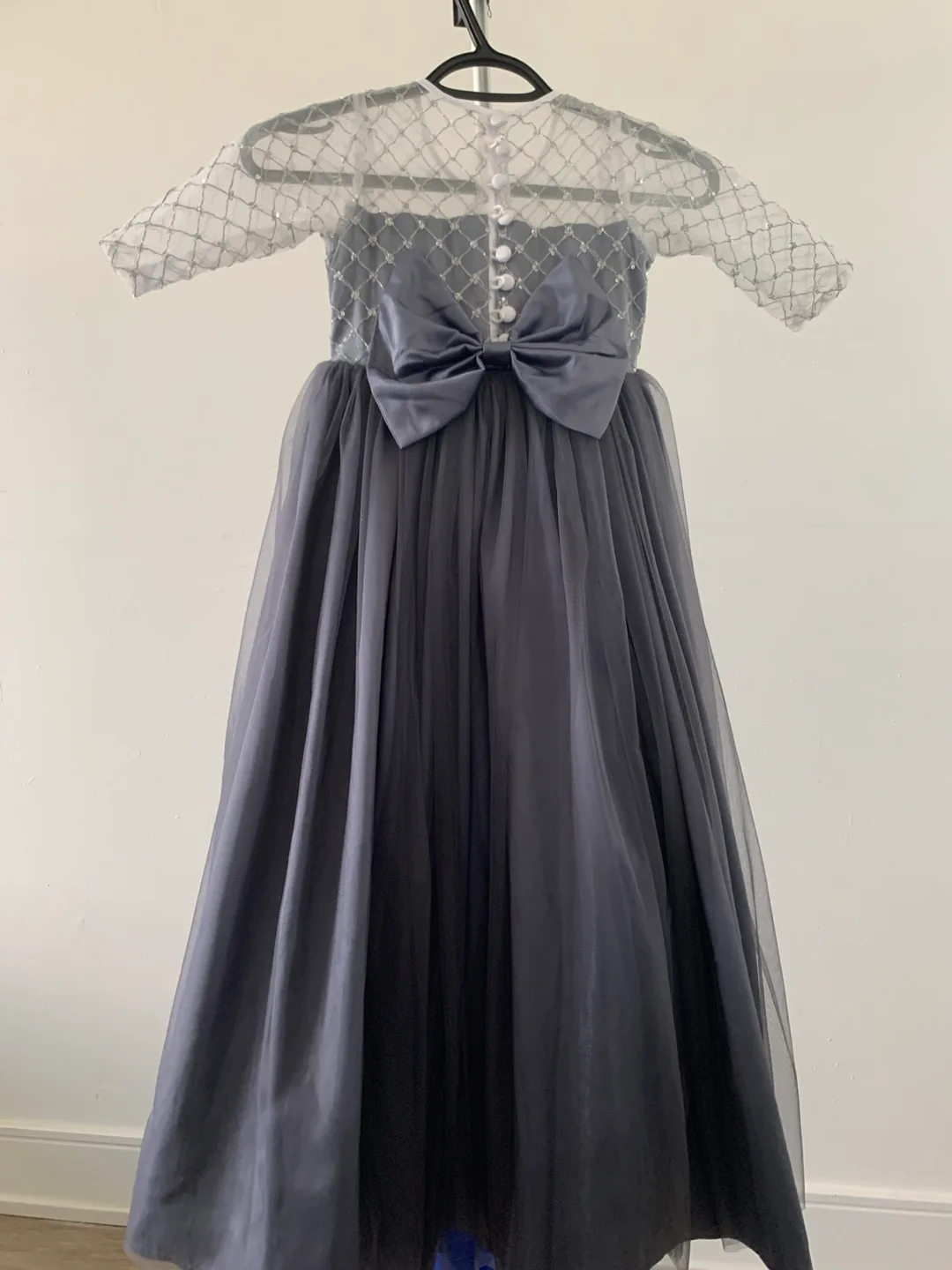 Girls’ Grey Tulle Party Dress with Silver Sequins image indicator(2)