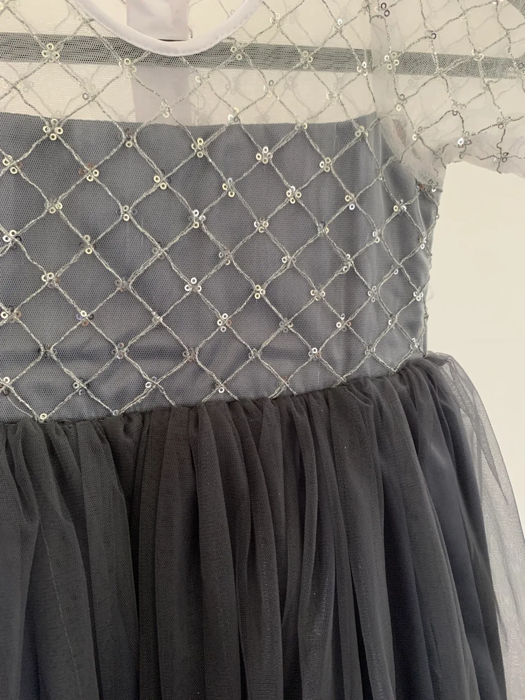 Girls’ Grey Tulle Party Dress with Silver Sequins image indicator(4)