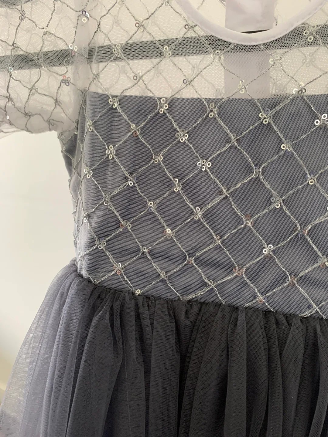 Girls’ Grey Tulle Party Dress with Silver Sequins image indicator(3)