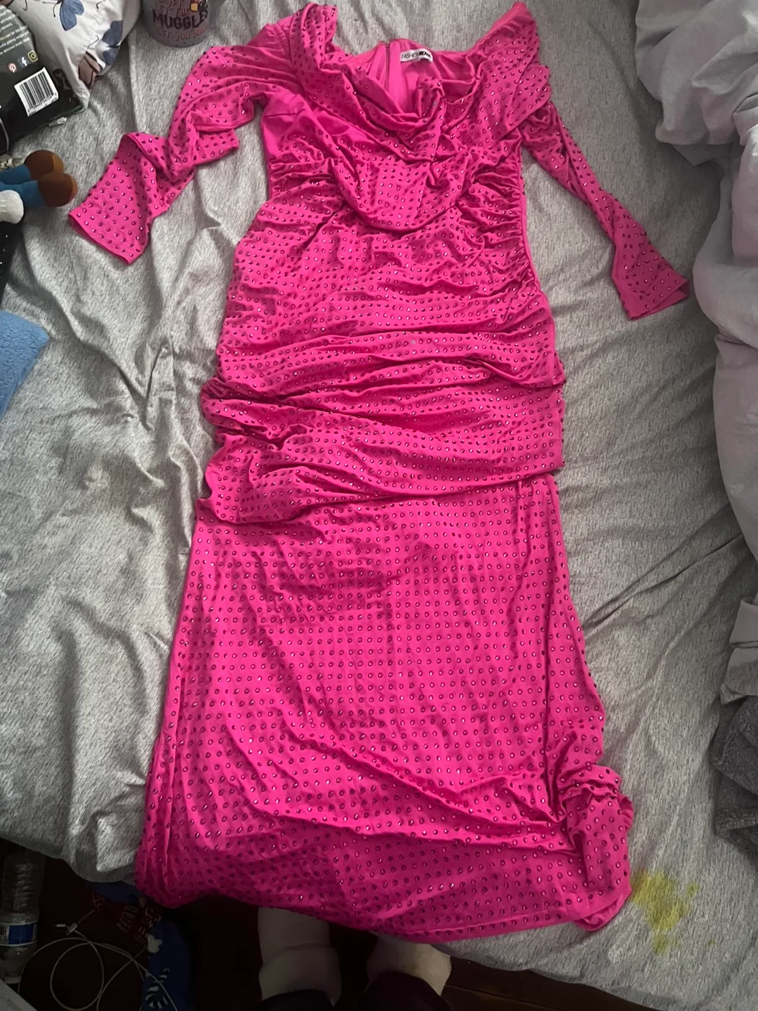 Hot Pink Rhinestone Maxi Dress Sz 1X image indicator(4)