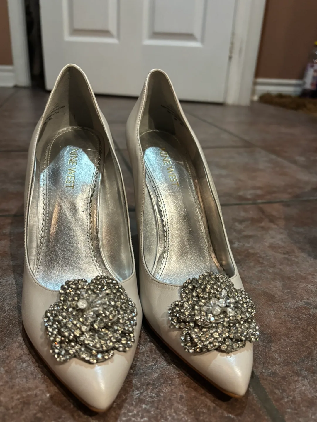 Nine West ivory embellished heels thumbnail