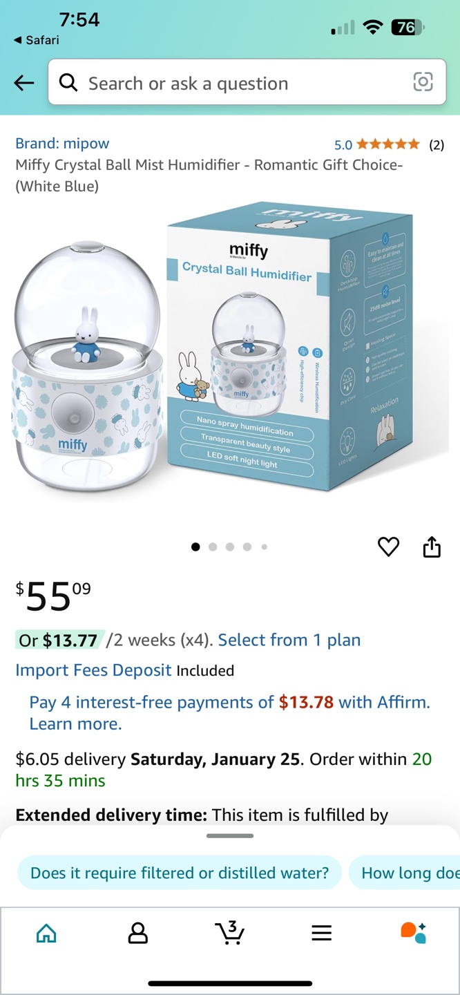 Miffy Crystal Ball Mist Humidifier - White Blue