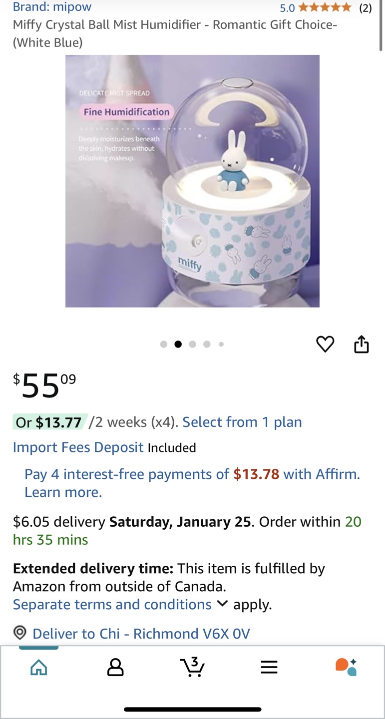 Miffy Crystal Ball Mist Humidifier - White Blue - photo 2