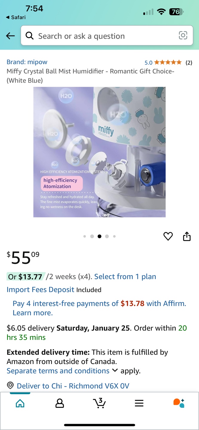Miffy Crystal Ball Mist Humidifier - White Blue - photo 3
