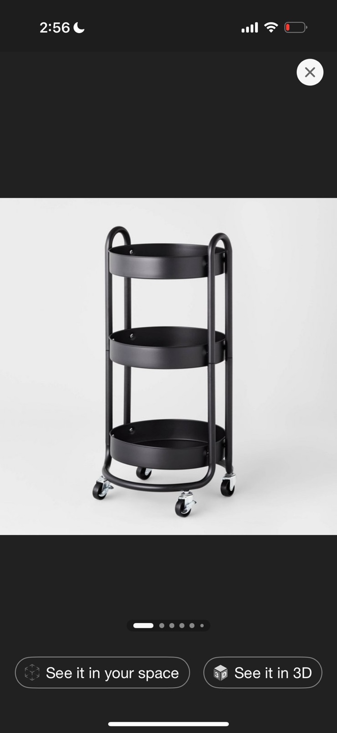 Black Metal Round 3-Tier Rolling Utility Cart