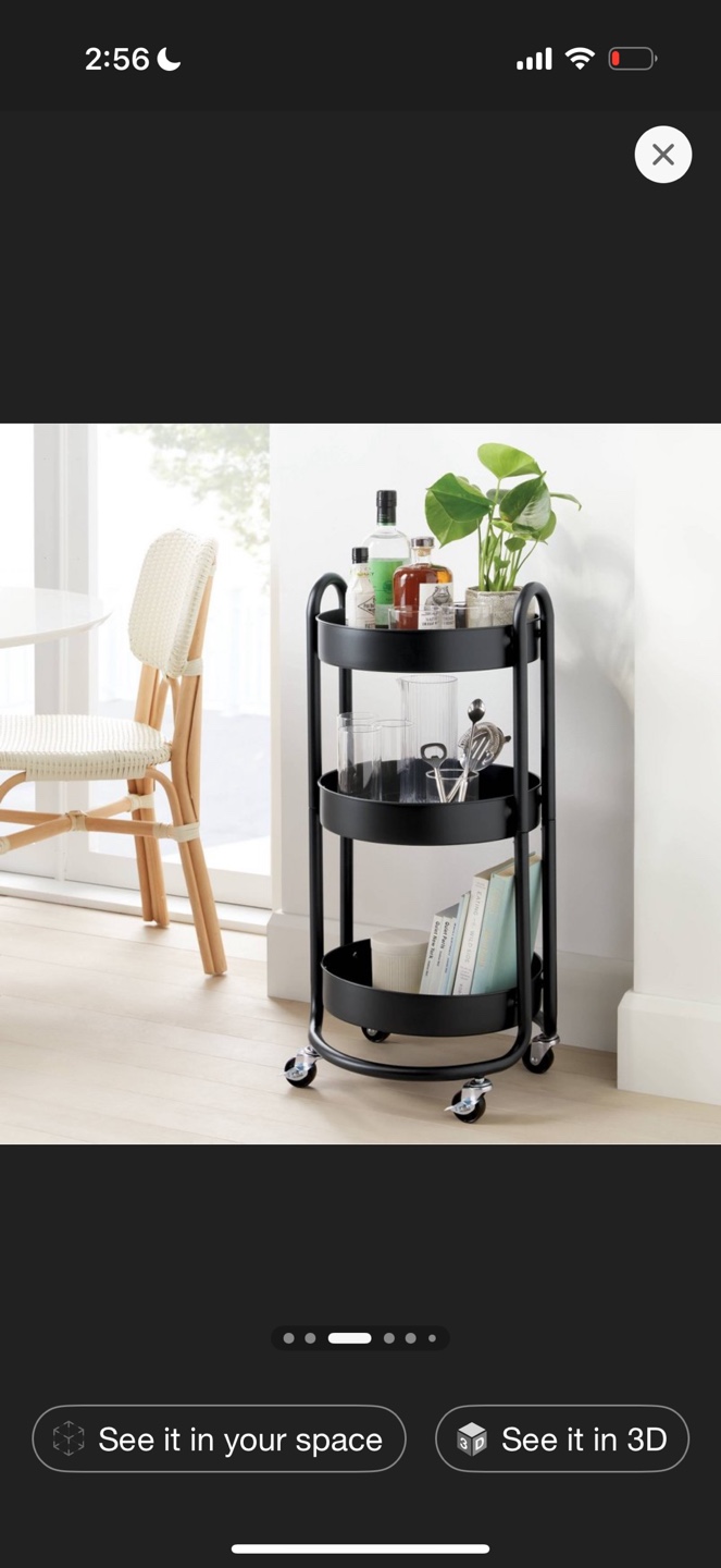 Black Metal Round 3-Tier Rolling Utility Cart - photo 2