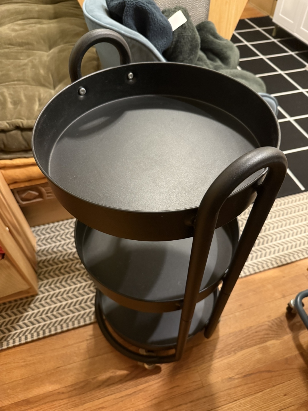 Black Metal Round 3-Tier Rolling Utility Cart - photo 3