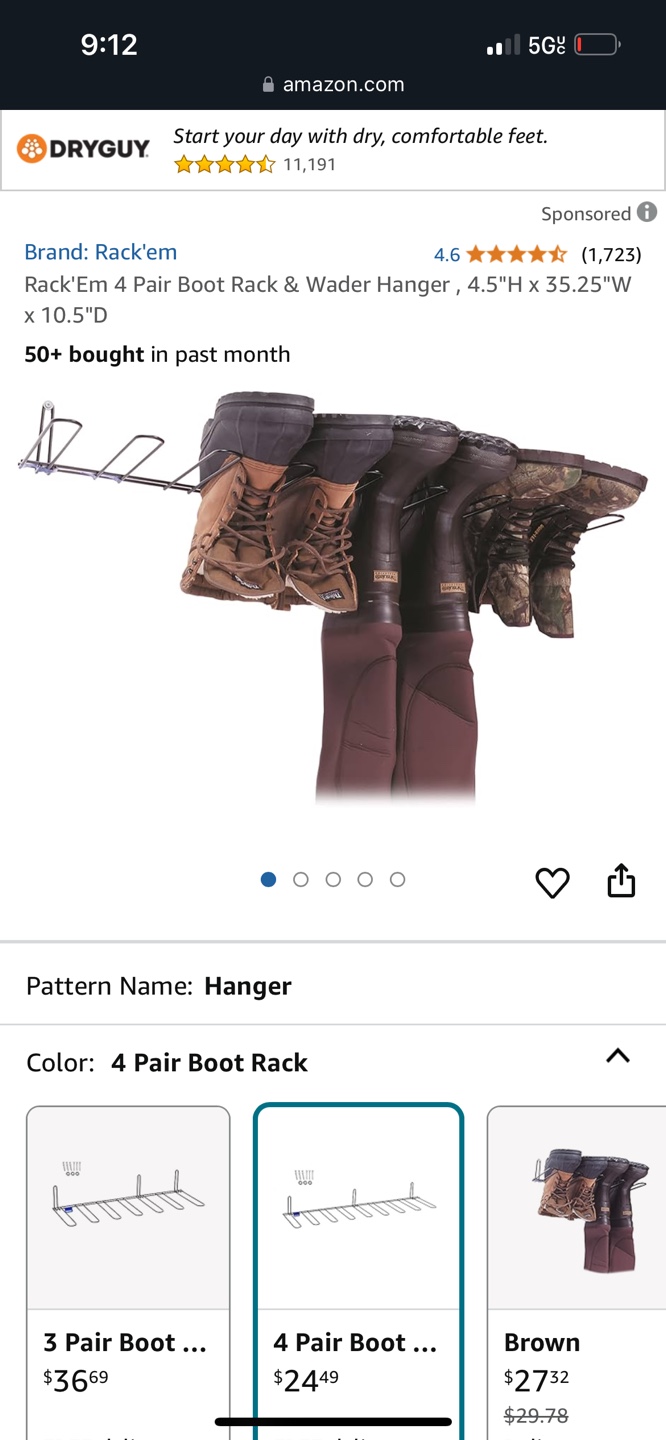 New Rack'em 4 Pair Boot Rack - Black Metal Boot Dryer Hanger