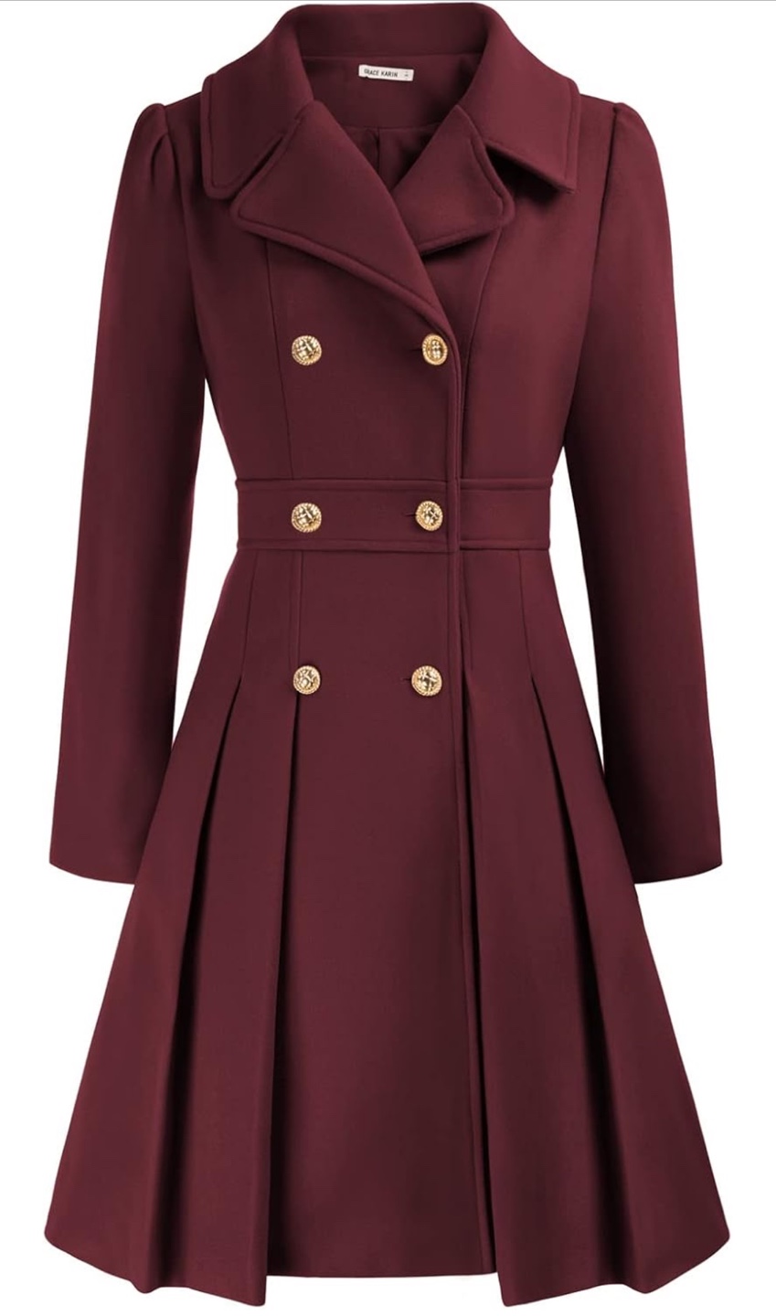 NEW! Burgundy Double Breasted A-Line Peacoat with Pockets - photo 5