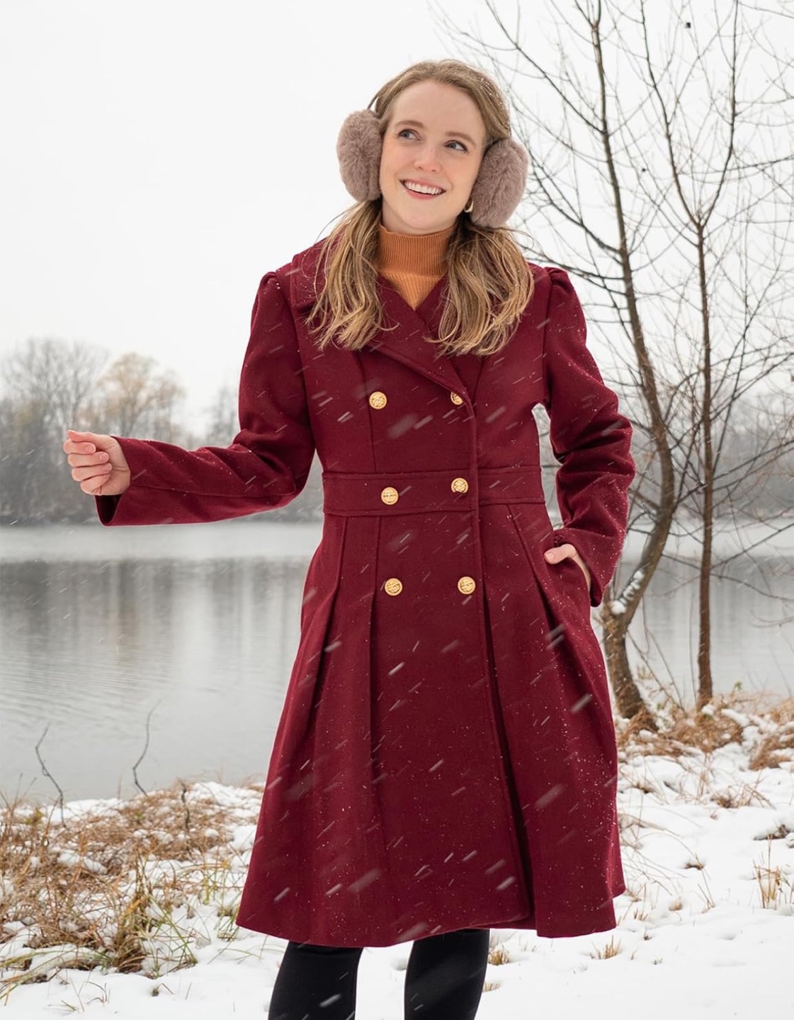 NEW! Burgundy Double Breasted A-Line Peacoat with Pockets - photo 4