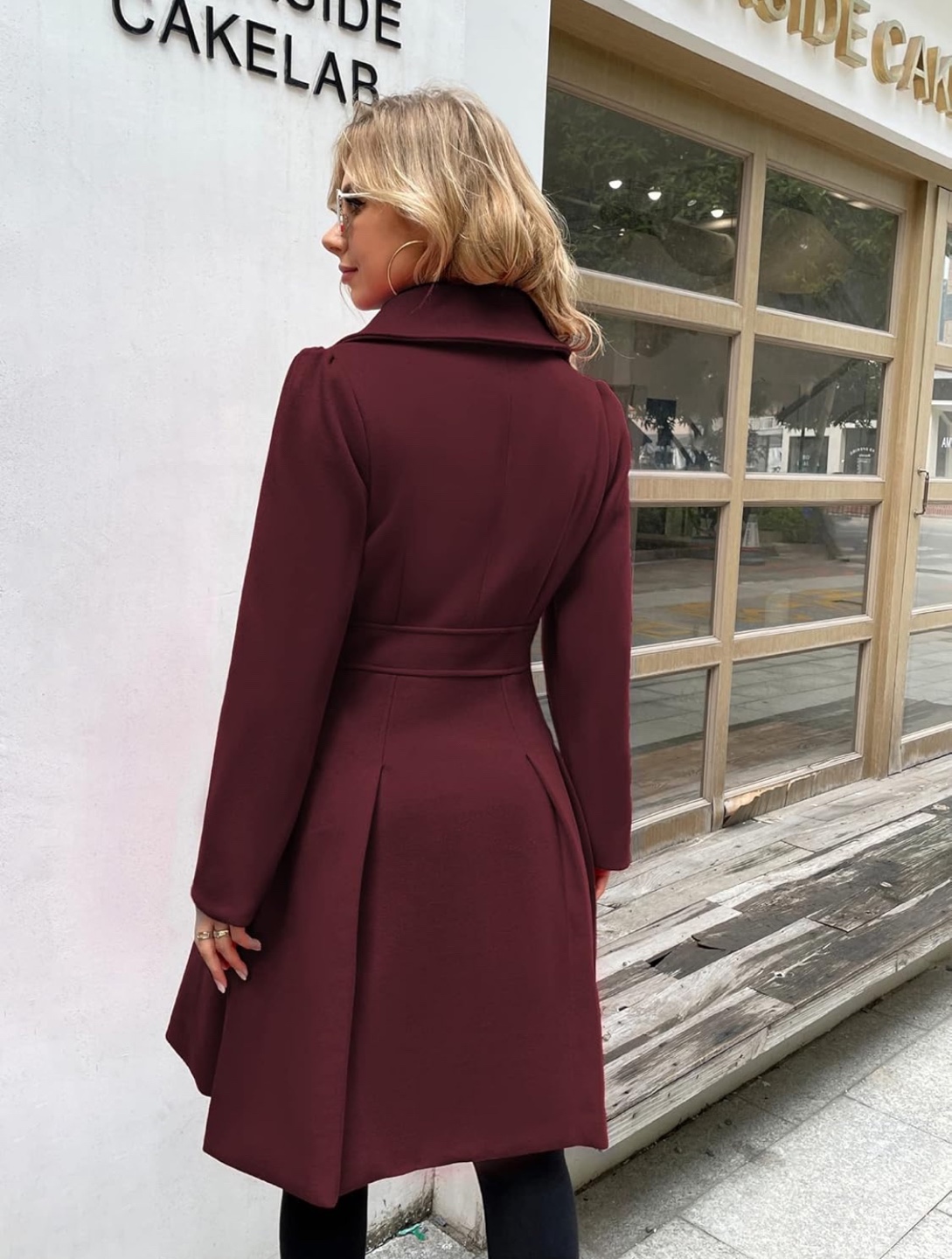 NEW! Burgundy Double Breasted A-Line Peacoat with Pockets - photo 3