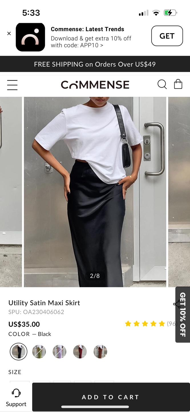 Commense Utility Satin Maxi Skirt - Black - Size M
