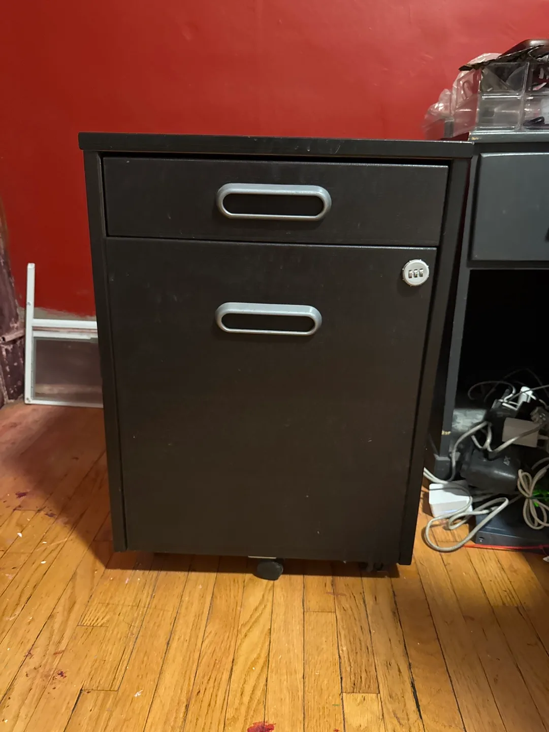 Black Mobile File Cabinet with Three Drawers thumbnail