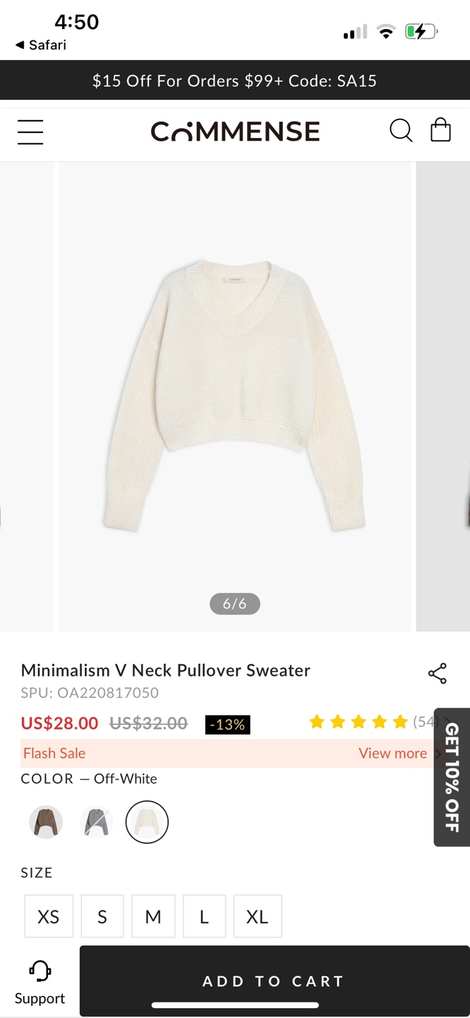COMMENSE V-Neck Pullover Sweater Off-White - photo 2