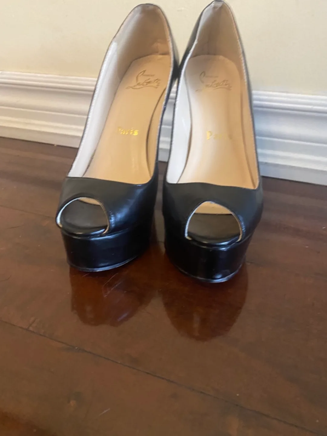 Black Leather Peep-Toe Platform Heels Christian Louboutin image indicator(2)