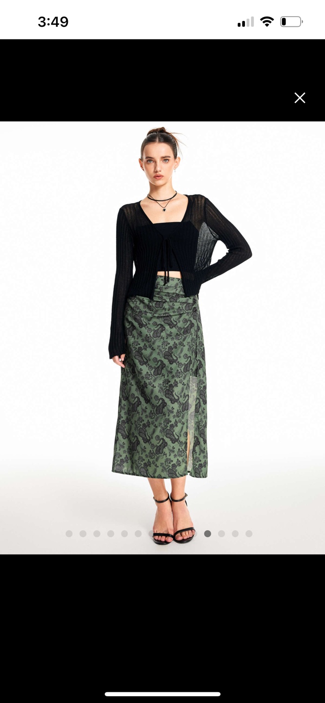 Green paisley print midi skirt with side slit - photo 2
