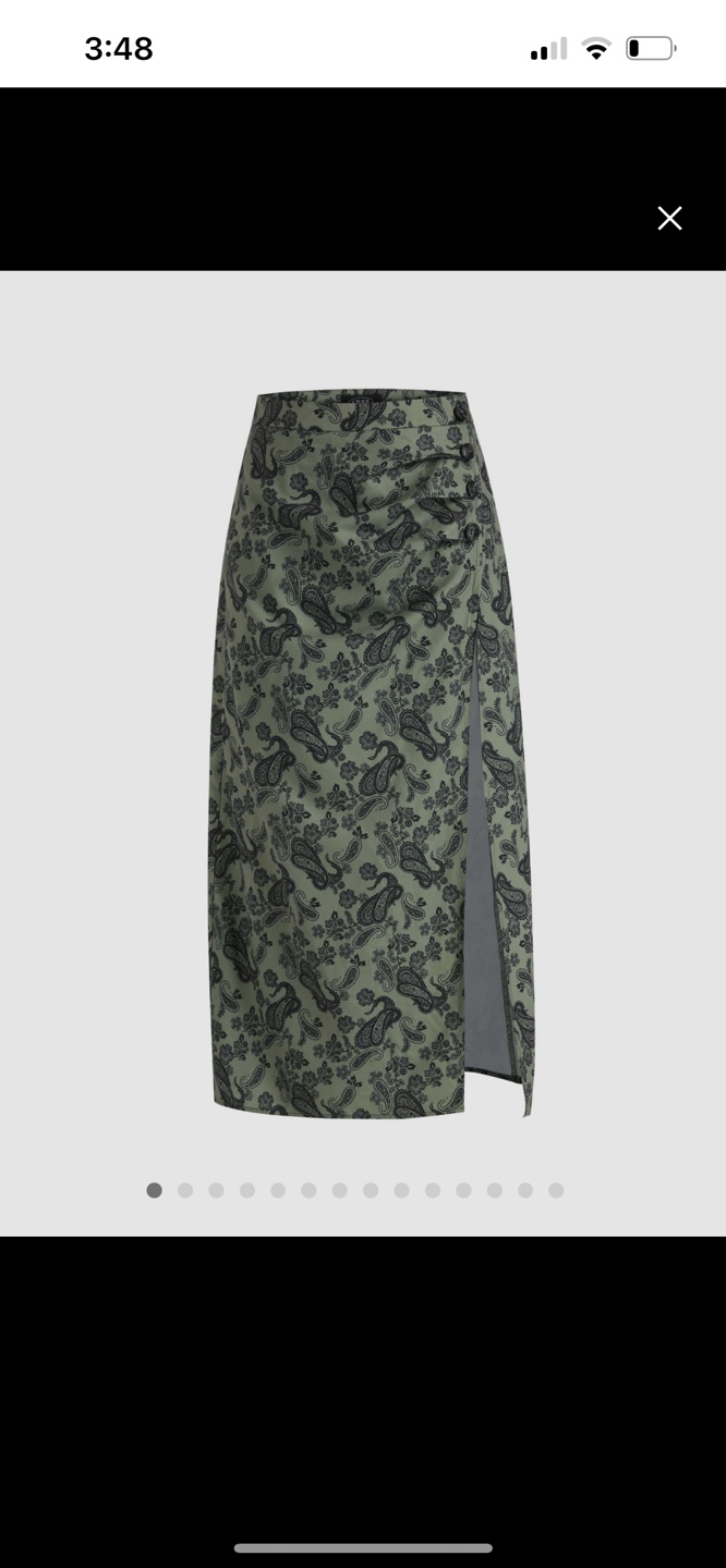 Green paisley print midi skirt with side slit - photo 4