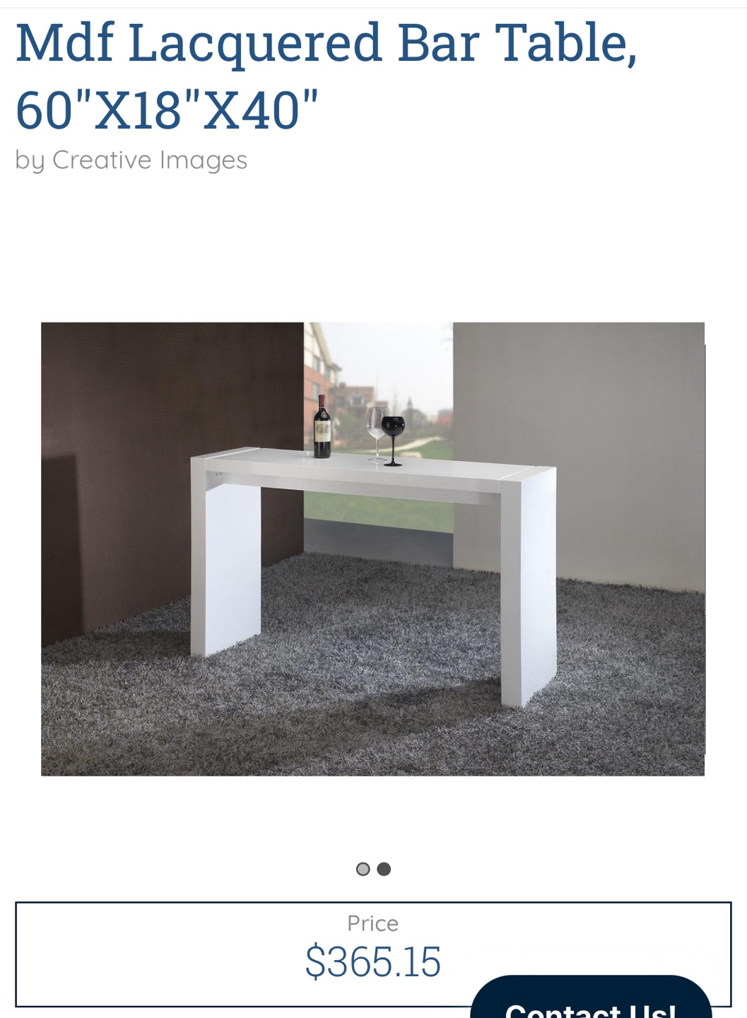 White Lacquered Bar Table - 60" x 18" x 40"