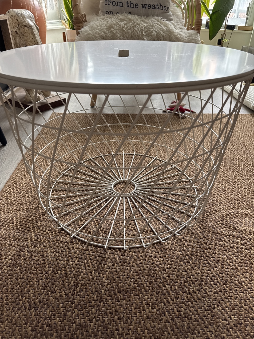IKEA White Round Metal Side Table with Storage