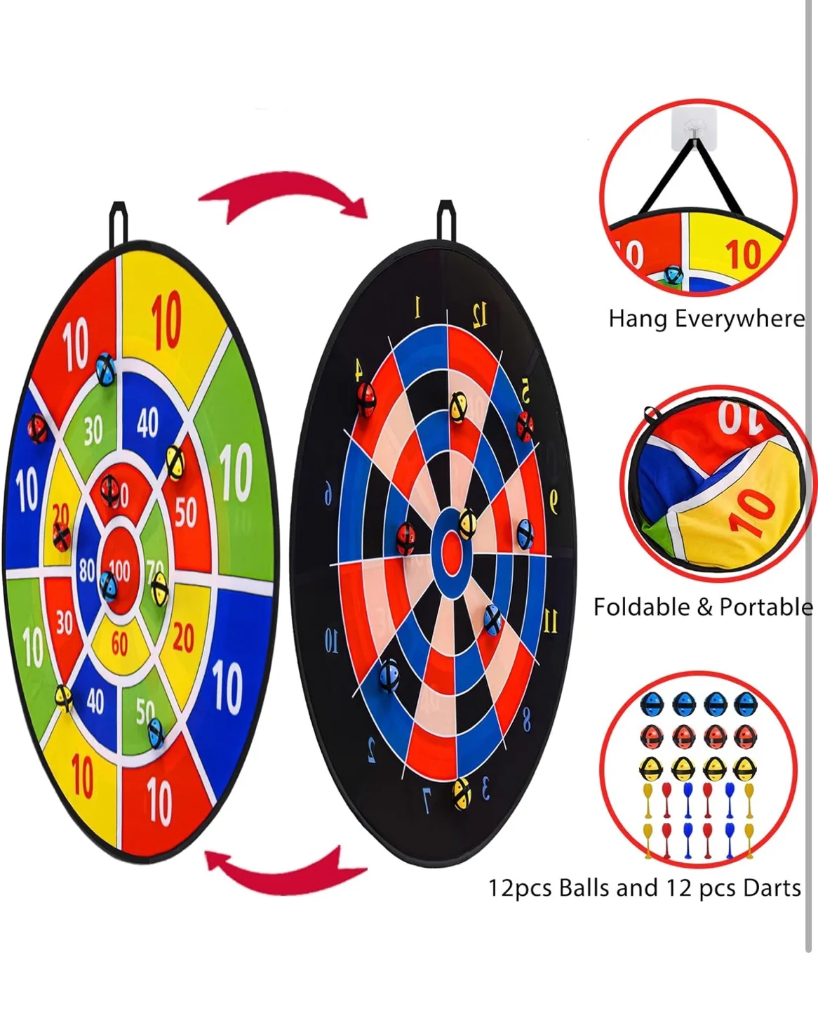 New Double-Sided Hanging Dartboard Game Set for Kids and Adults image indicator(2)