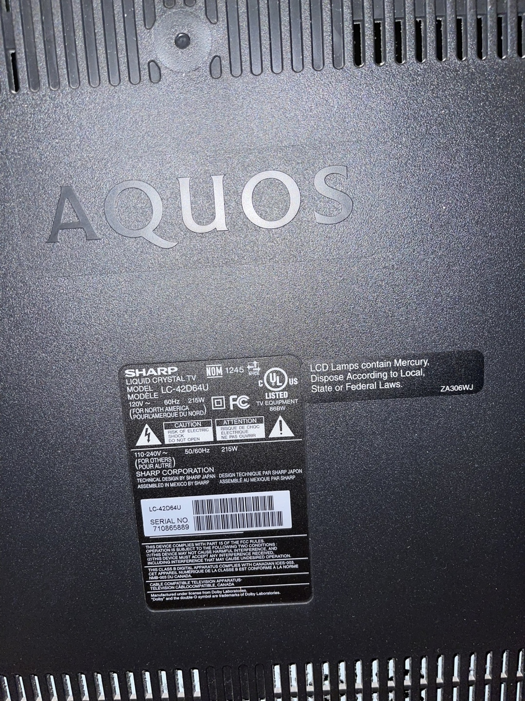 TV - 42” Sharp Aquos LCD television - photo 2