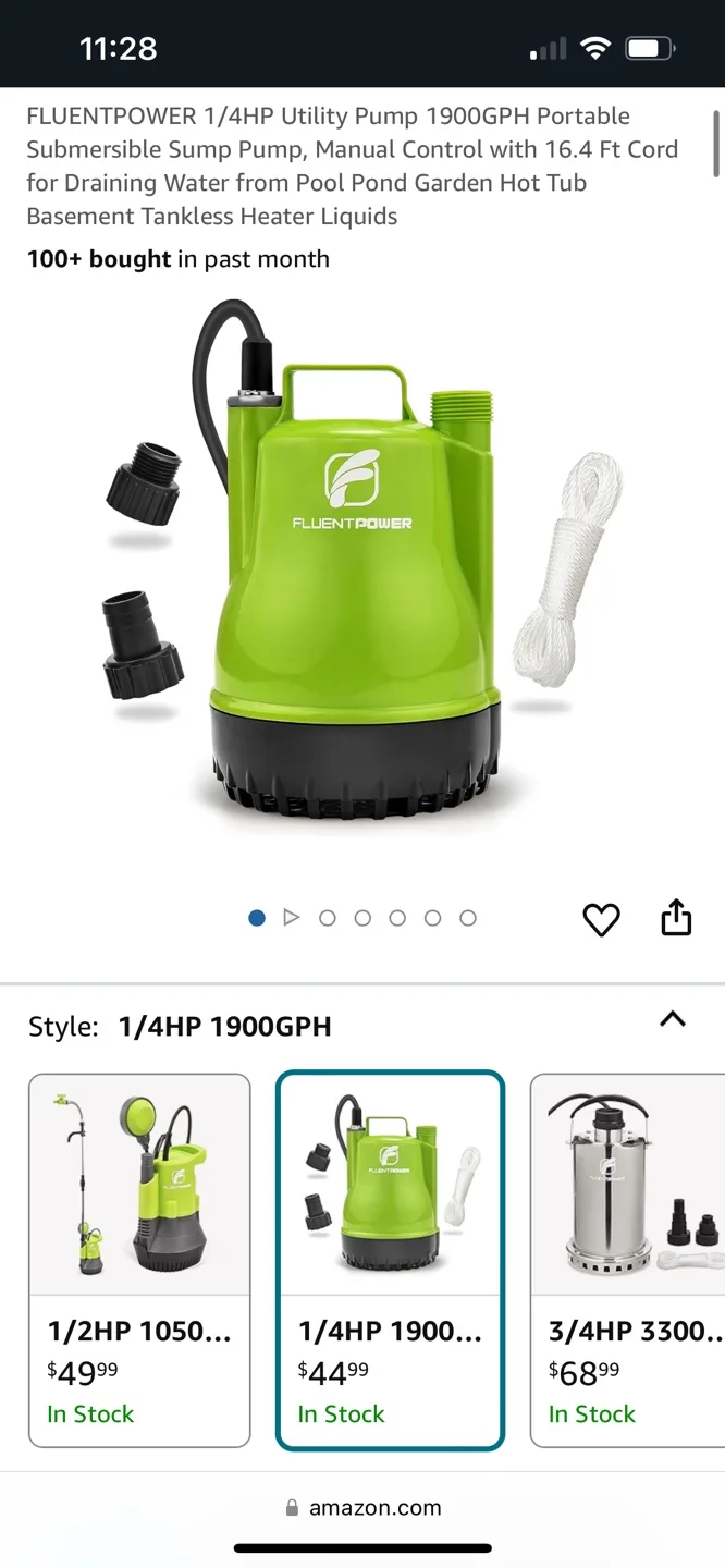 FLUENTPOWER 1/4 HP 1900 GPH Submersible Utility Pump image indicator(4)