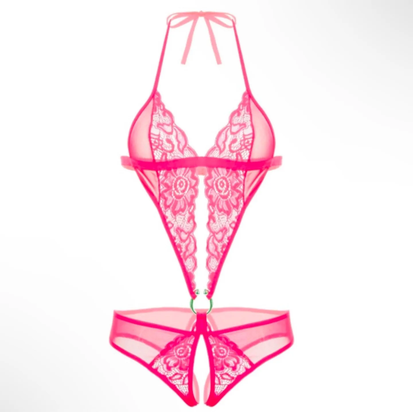 NEW Pink Lace Teddy Lingerie (Crotchless) Medium image indicator(3)