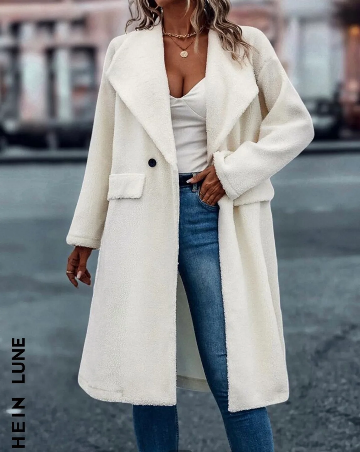 Women's White Longline Teddy Coat image indicator(2)