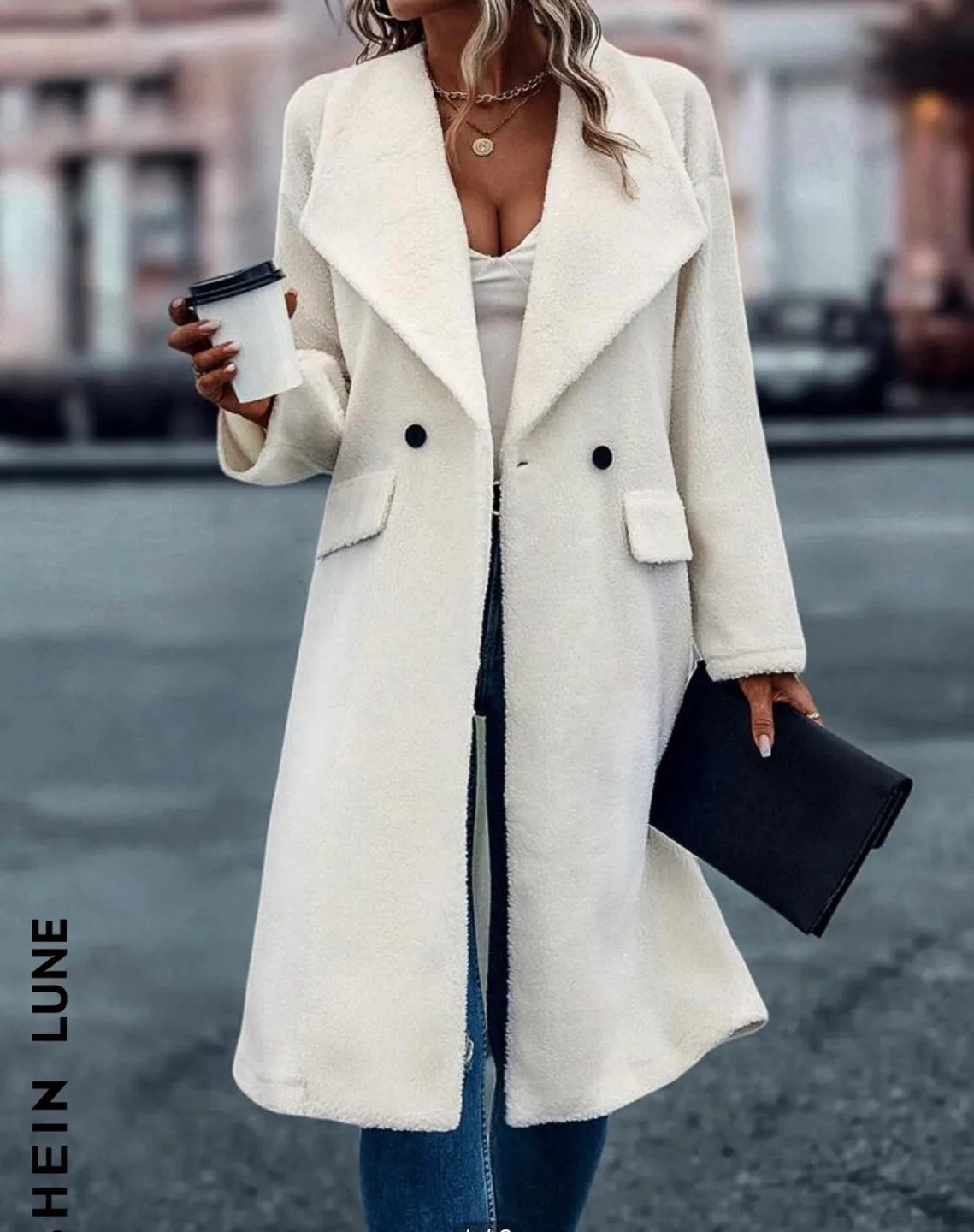 Women's White Longline Teddy Coat image indicator(4)