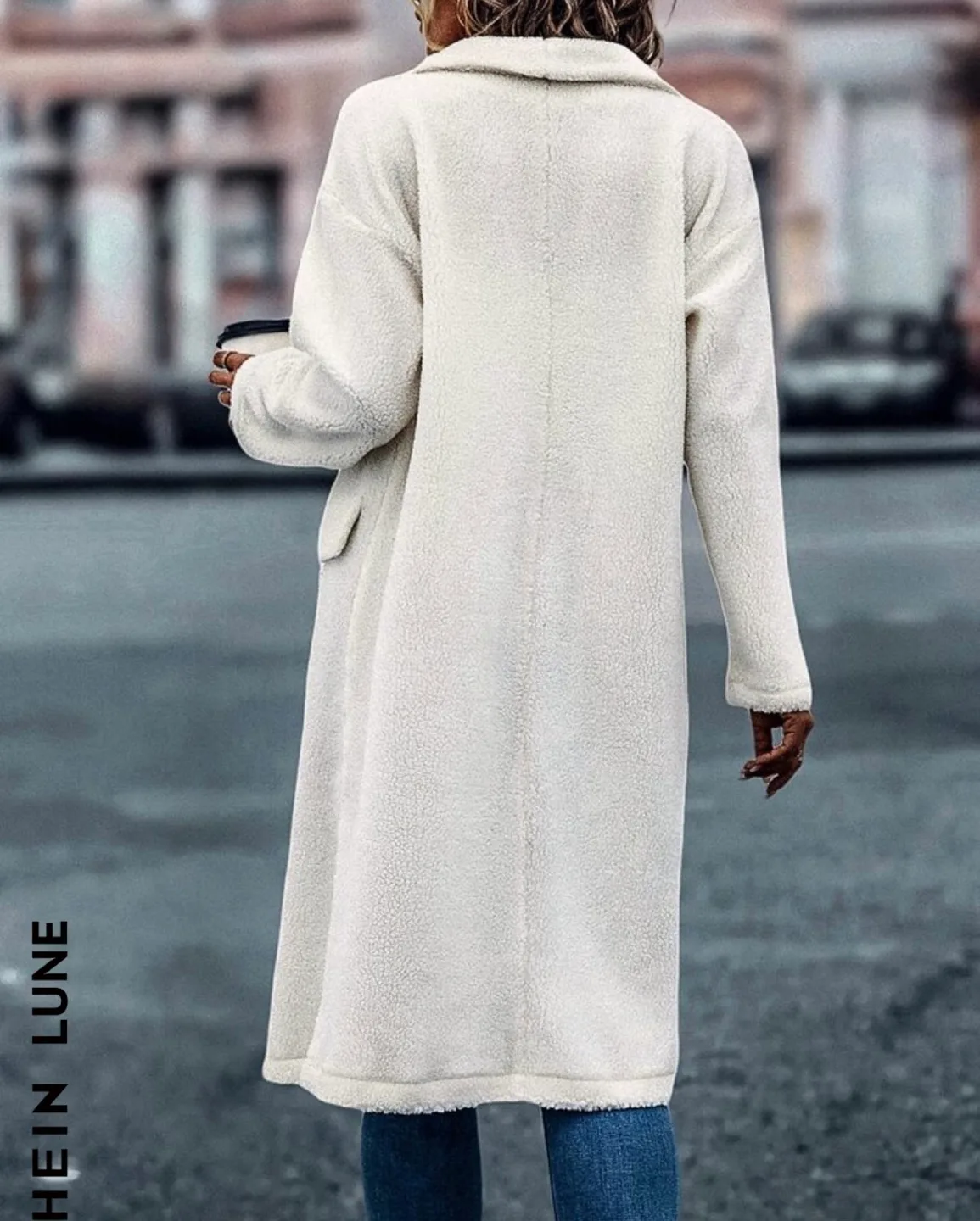 Women's White Longline Teddy Coat image indicator(3)