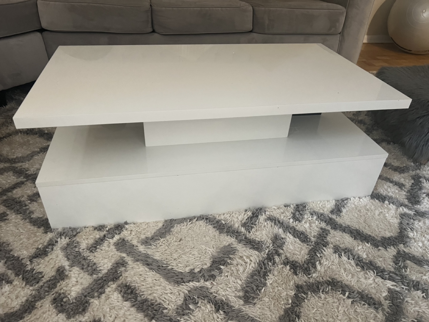 Modern White Coffee Table with Lower Shelf
